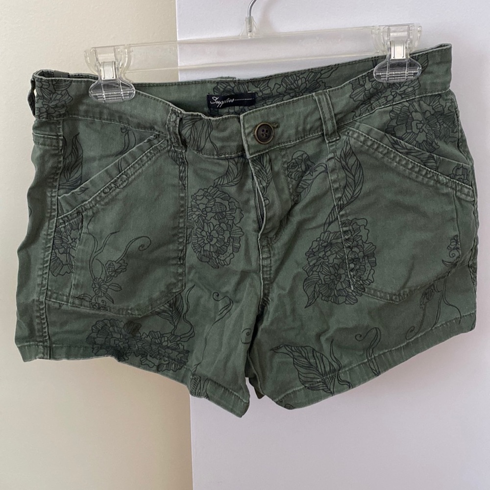Green floral shorts